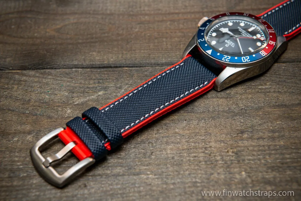 Sailcloth waterproof hybrid fluororubber (FKM) watch strap, premium quality, for sports, divers watches, width: 20, 22 mm.