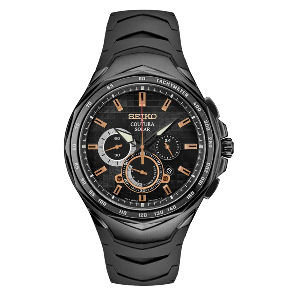 SEIKO Mens Coutura Black Dial Silicone Strap Solar Chronograph Watch - SSC811