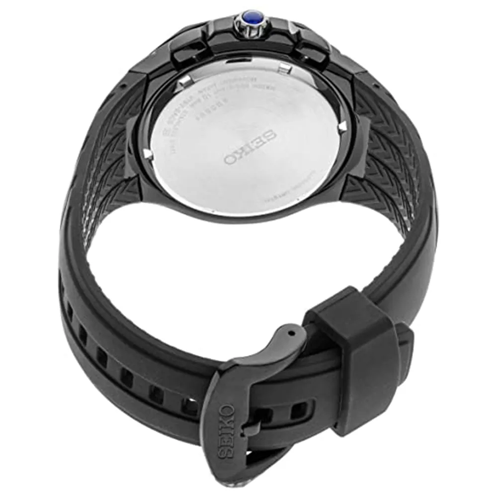 Seiko Mens Stainless Steel Japanese Quartz Silicone Strap Black Dial Casual Watch - SSC745