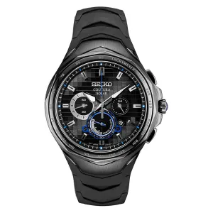 Seiko Mens Stainless Steel Japanese Quartz Silicone Strap Black Dial Casual Watch - SSC745