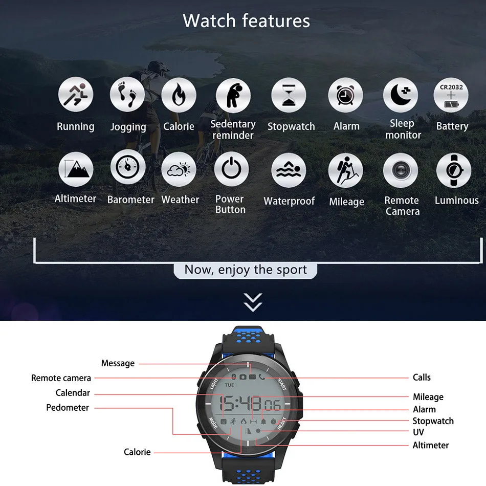 Smart Watch Waterproof B’tooth 4.0. Pedometer Sport Fitness Sports Tracker B’tooth Push iOS/Android/Android