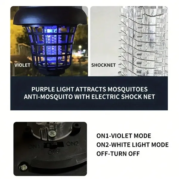 Solar Powered Waterproof Mosquito Killer Lamp  Outdoor Electric Fly Trap & Insect Zapper for Garden & Yard