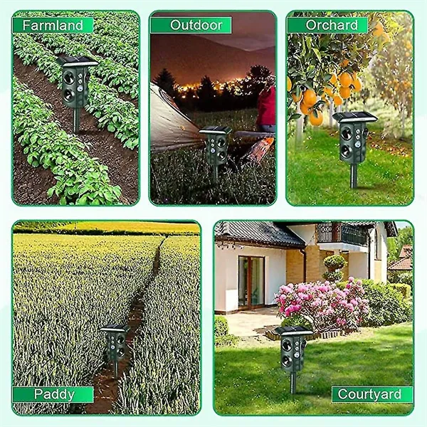 Solar Ultrasonic Pest Repeller with Four Speakers - Repels Mice, Dogs, Bats, Birds and Rodents