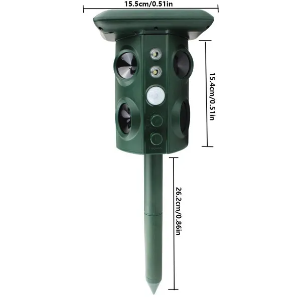 Solar Ultrasonic Pest Repeller with Four Speakers - Repels Mice, Dogs, Bats, Birds and Rodents