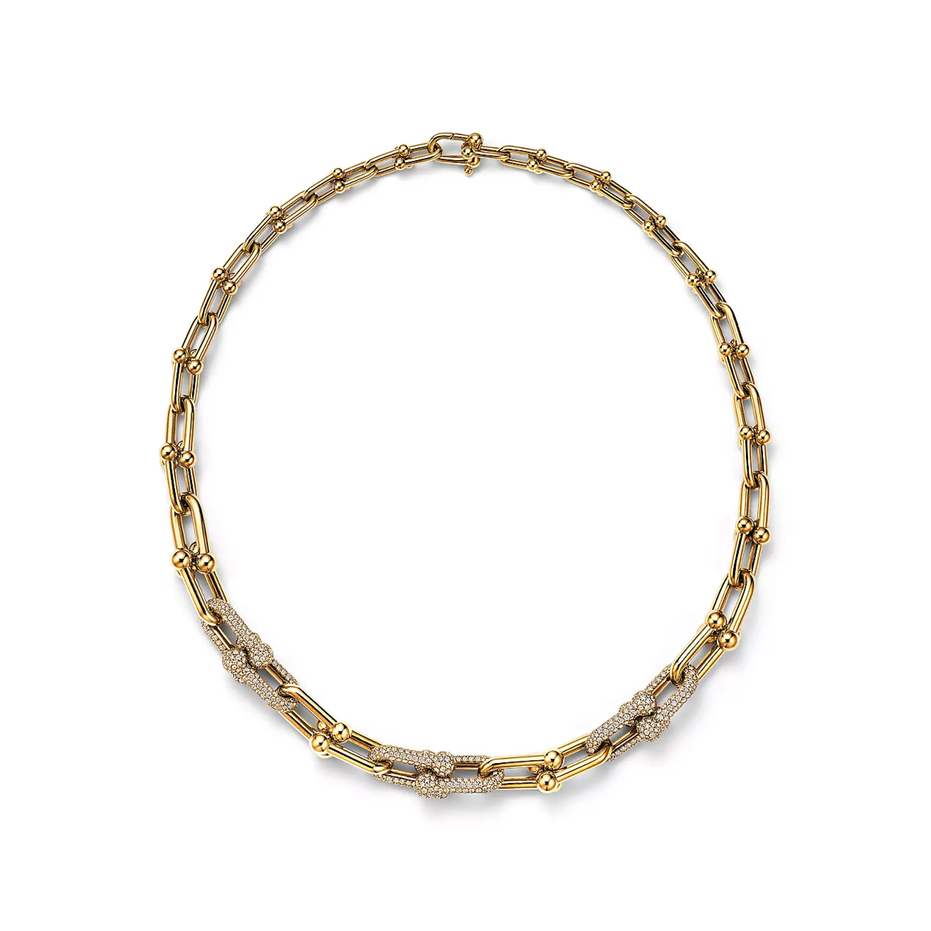 Tiffany HardWear Graduated Link Necklace in Yellow Gold with Pavé Diamonds
