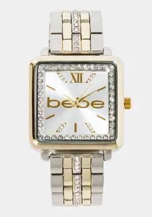 Two Tone Crystal Bezel Square Watch