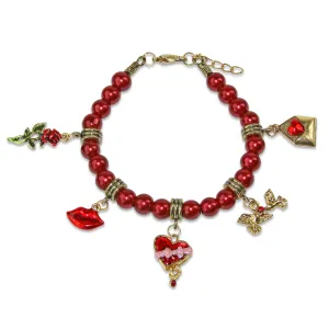 Valentine's Day Charm Bracelet | 5 Handpainted Charms | Red Beaded Bracelet
