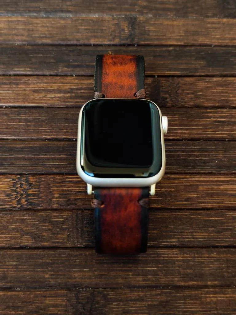 Vintage Brown Leather Apple Watch Band with Dark Edges - Genuine Leather  Fits 45mm 44mm 42mm 41mm 40mm and 38mm