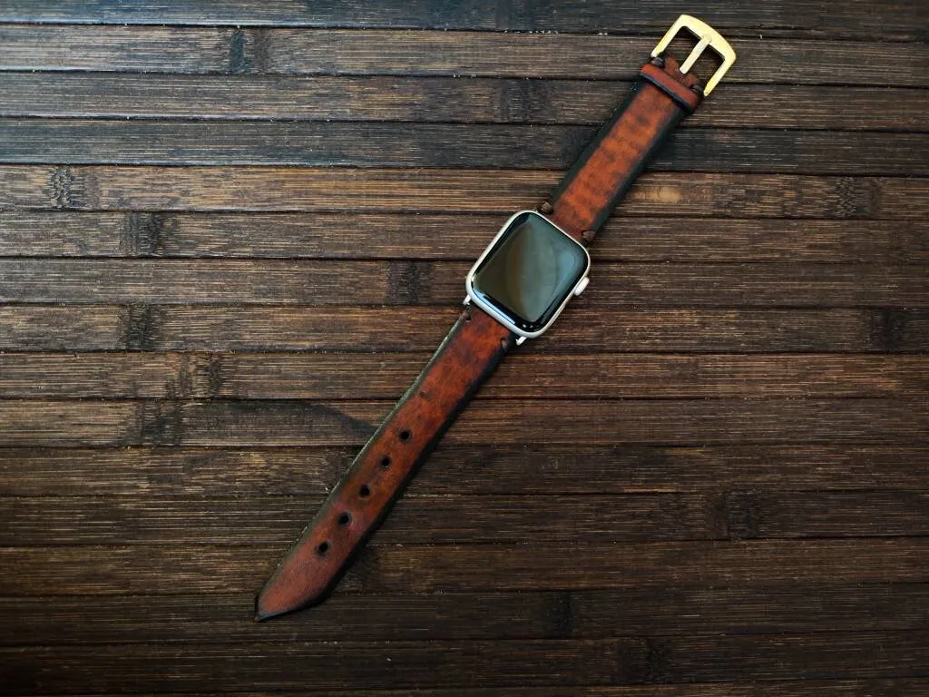 Vintage Brown Leather Apple Watch Band with Dark Edges - Genuine Leather  Fits 45mm 44mm 42mm 41mm 40mm and 38mm