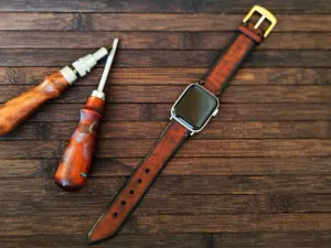 Vintage Brown Leather Apple Watch Band with Dark Edges - Genuine Leather  Fits 45mm 44mm 42mm 41mm 40mm and 38mm