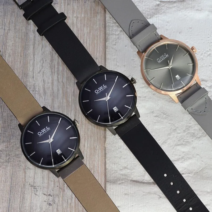 WALLOP GENTLEMAN'S ROSE GOLD & DARK GREY LEATHER STRAP WATCH