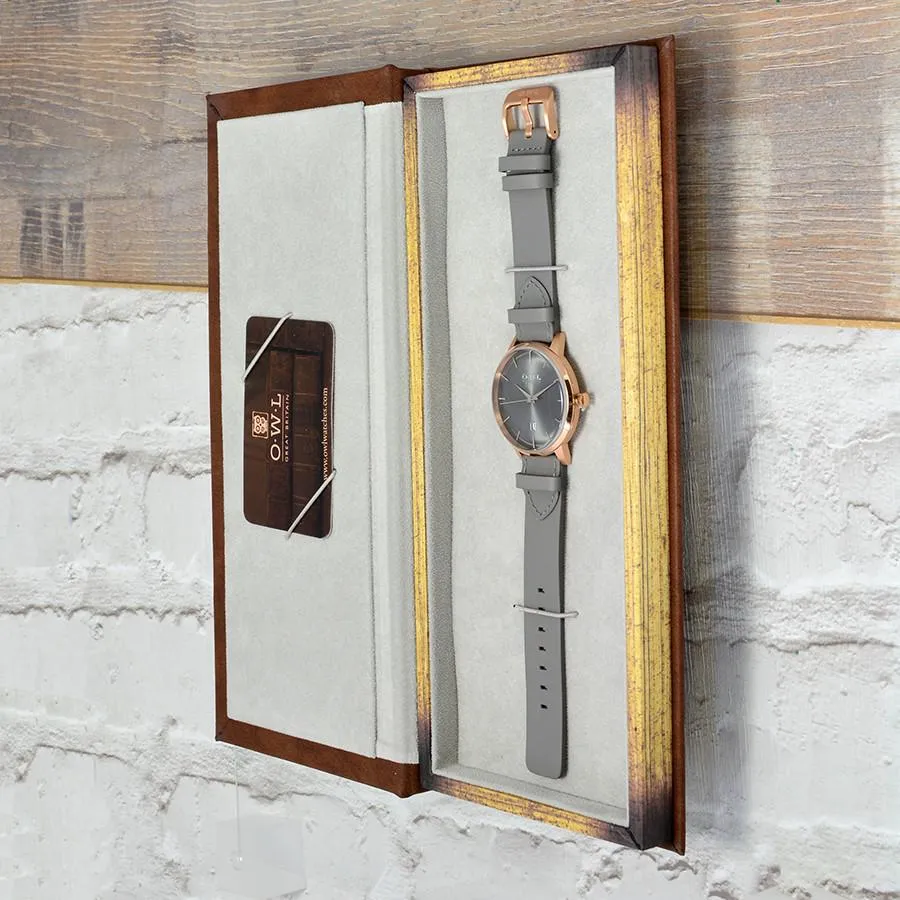 WALLOP GENTLEMAN'S ROSE GOLD & DARK GREY LEATHER STRAP WATCH