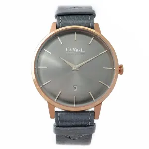 WALLOP GENTLEMAN'S ROSE GOLD & DARK GREY LEATHER STRAP WATCH