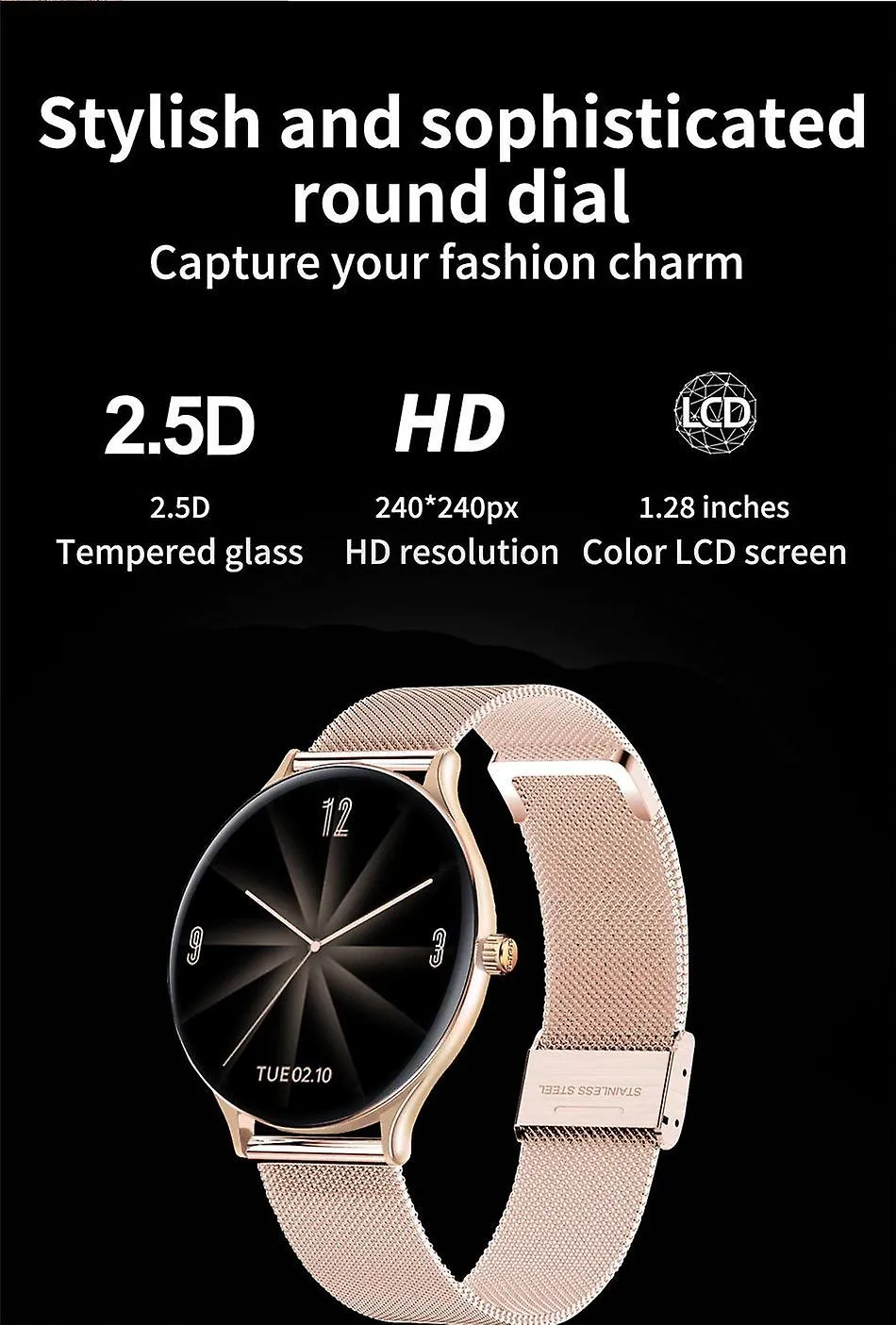 Watches smart watch woman fashion watch heart rate sleep monitoring for android waterproof ladies pink