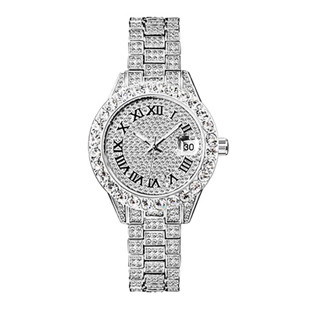 Women's Luxury Rhinestones Stainless Steel Hip Hop Charm Jewelry Watch