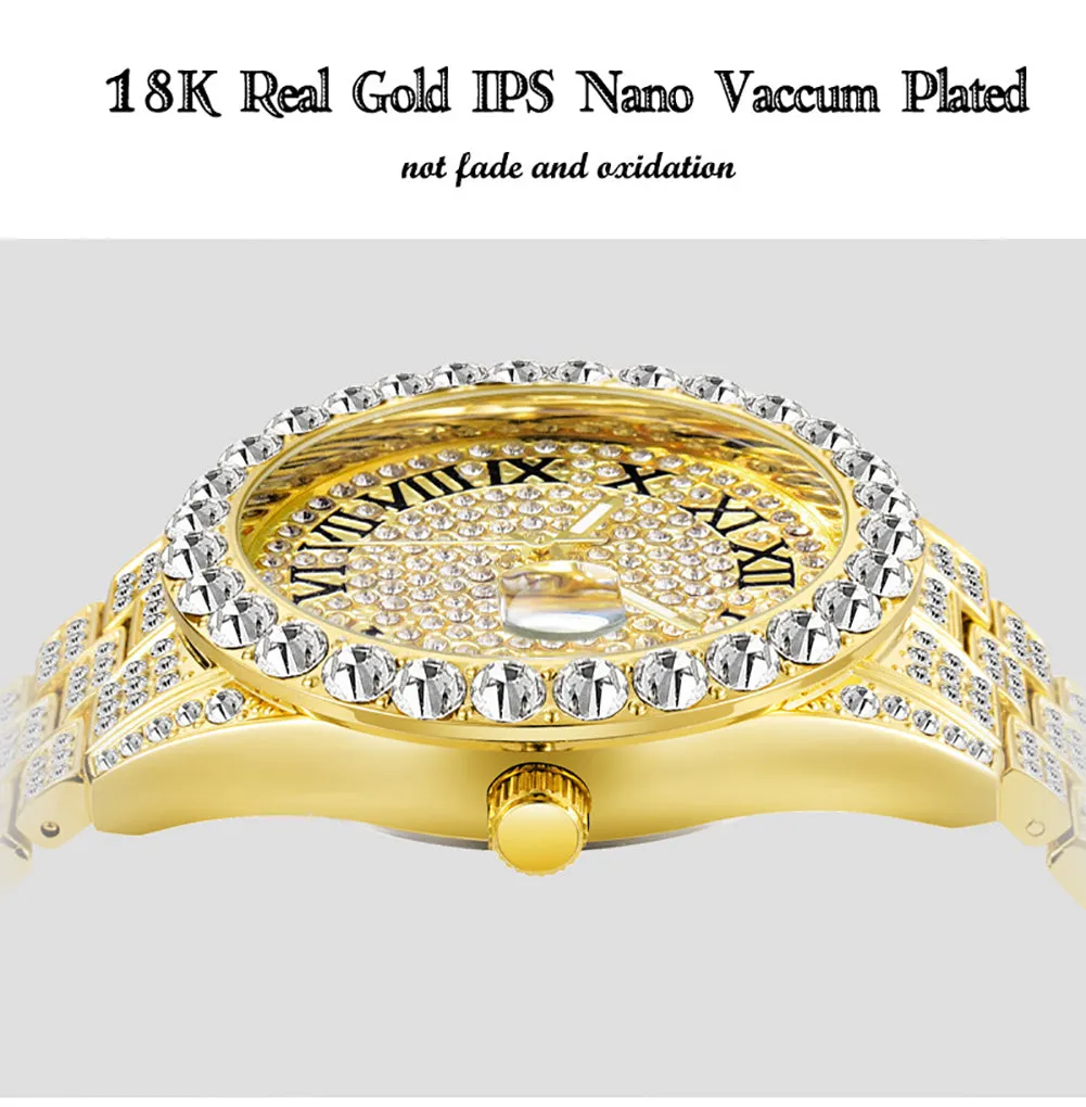 Women's Luxury Rhinestones Stainless Steel Hip Hop Charm Jewelry Watch
