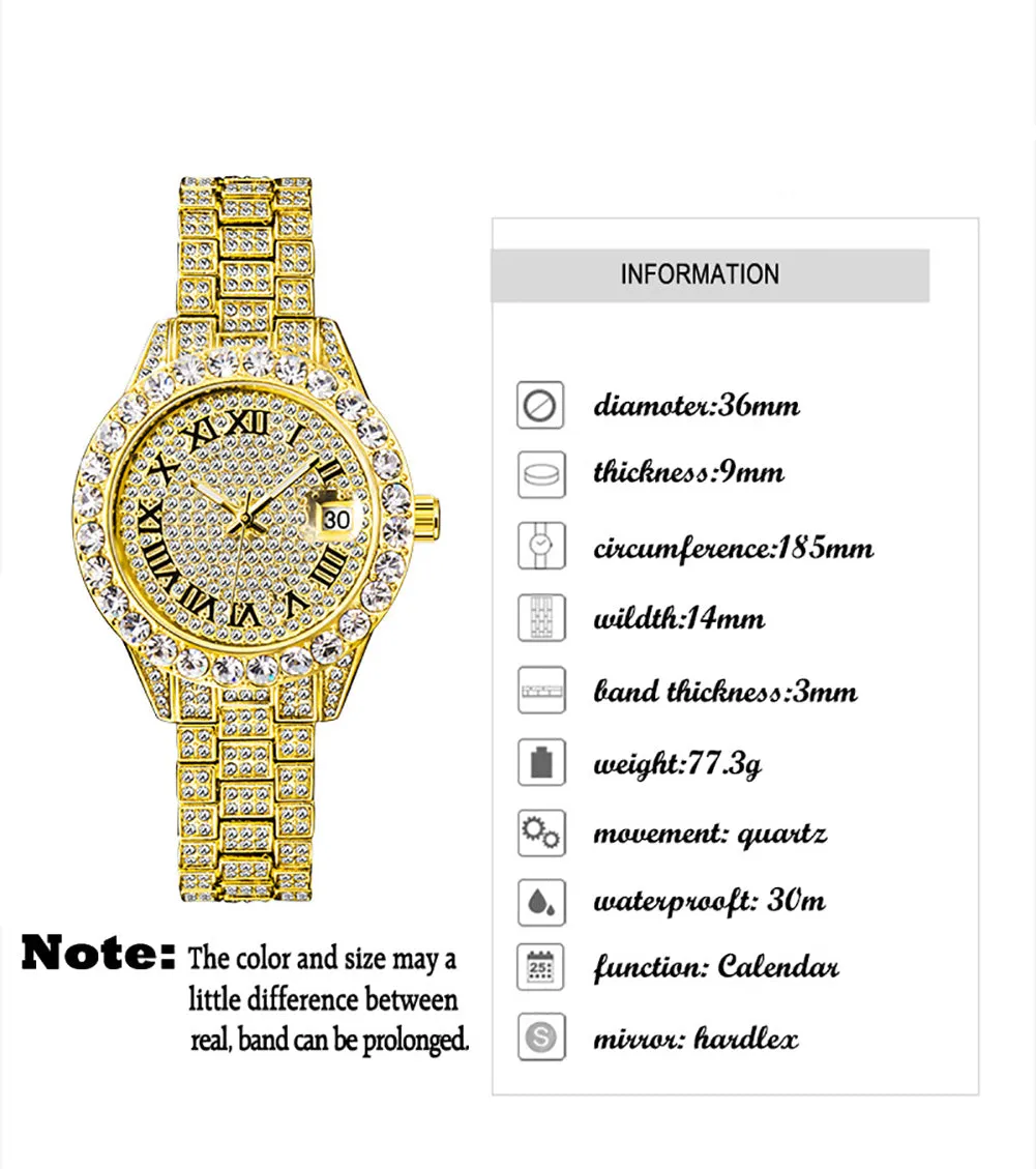 Women's Luxury Rhinestones Stainless Steel Hip Hop Charm Jewelry Watch