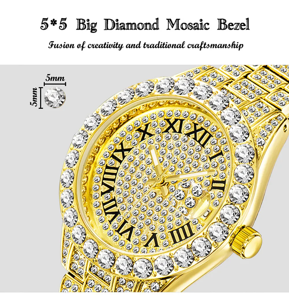 Women's Luxury Rhinestones Stainless Steel Hip Hop Charm Jewelry Watch