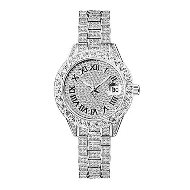 Women's Luxury Rhinestones Stainless Steel Hip Hop Charm Jewelry Watch