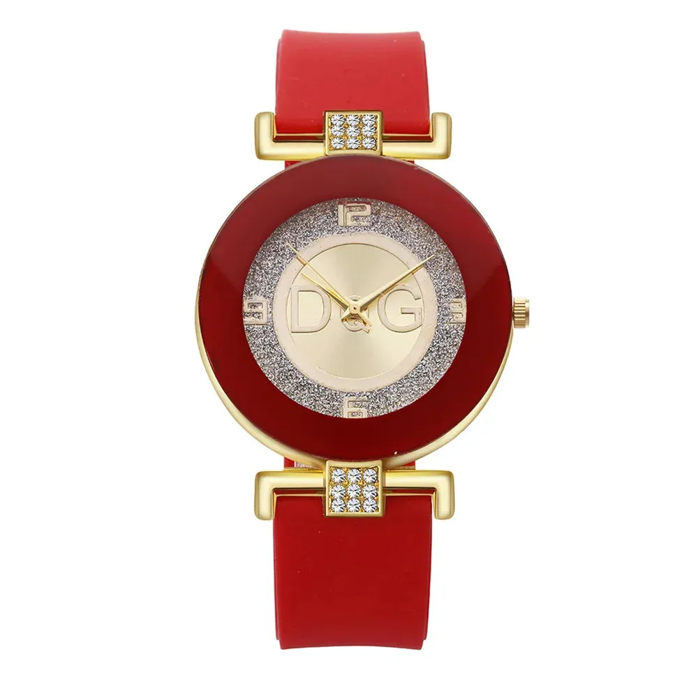 Women's Quartz Watch with Silicone Strap, Rhinestone Design, Casual Fashion Luxury Brand