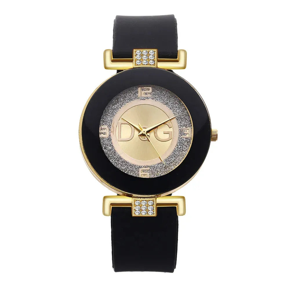 Women's Quartz Watch with Silicone Strap, Rhinestone Design, Casual Fashion Luxury Brand