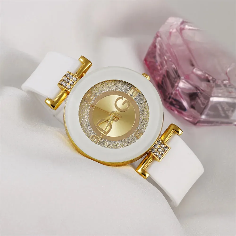 Women's Quartz Watch with Silicone Strap, Rhinestone Design, Casual Fashion Luxury Brand