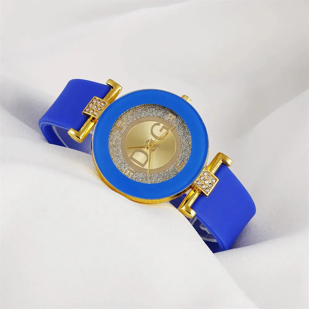 Women's Quartz Watch with Silicone Strap, Rhinestone Design, Casual Fashion Luxury Brand