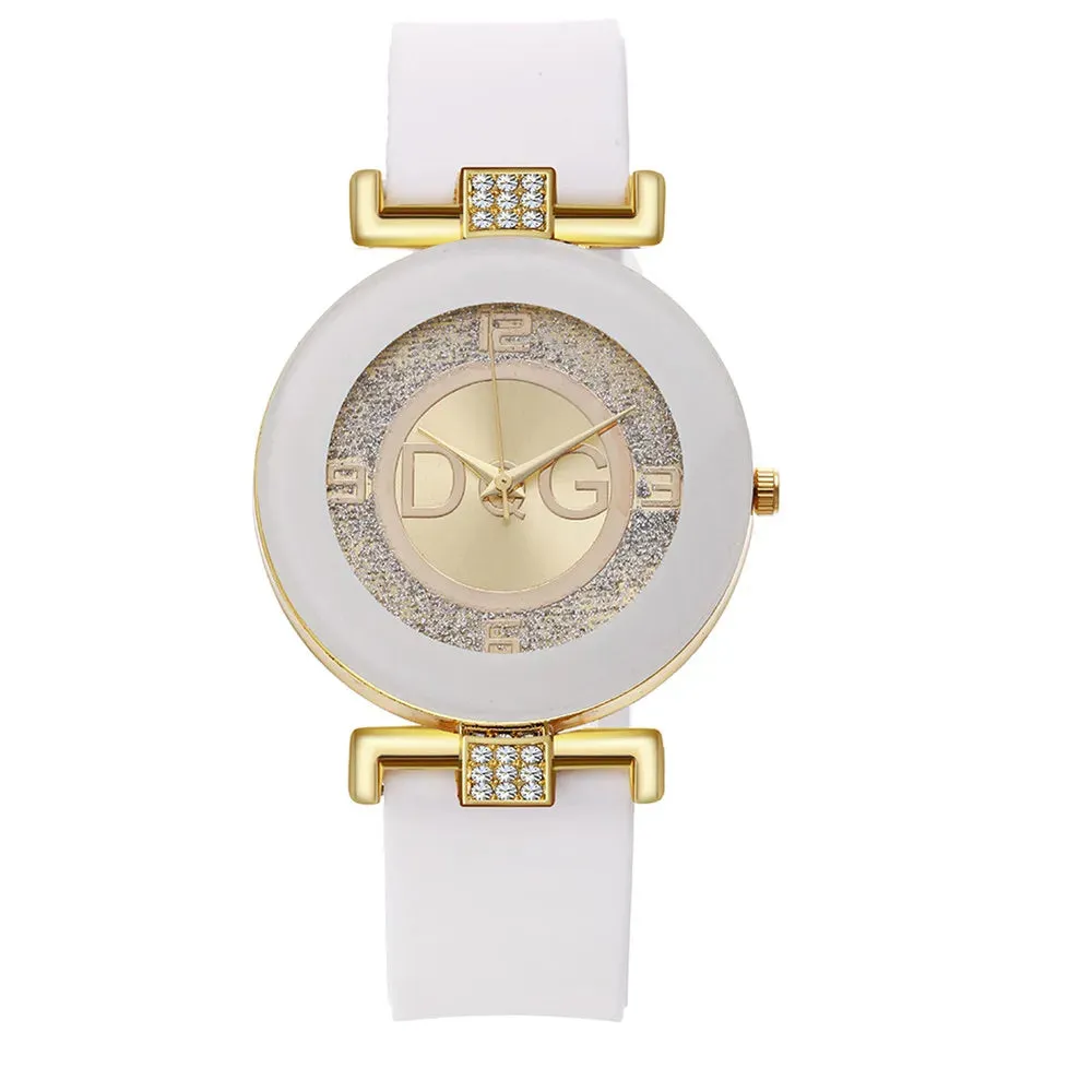 Women's Quartz Watch with Silicone Strap, Rhinestone Design, Casual Fashion Luxury Brand