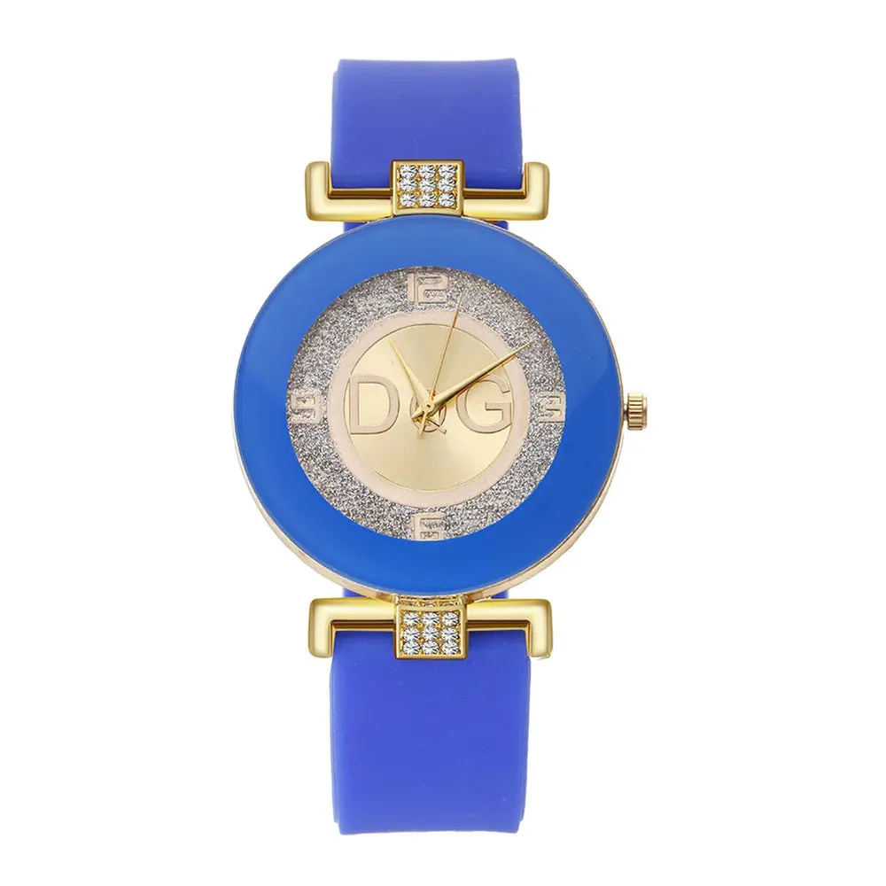 Women's Quartz Watch with Silicone Strap, Rhinestone Design, Casual Fashion Luxury Brand