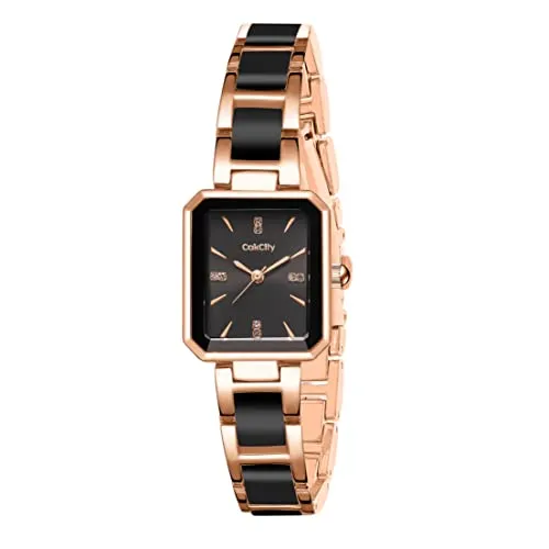Women's Square Two-Tone Ceramic Dress Bracelet Watch