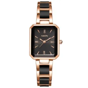 Women's Square Two-Tone Ceramic Dress Bracelet Watch