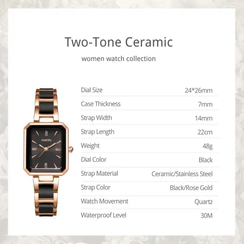 Women's Square Two-Tone Ceramic Dress Bracelet Watch