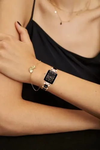 Women's Square Two-Tone Ceramic Dress Bracelet Watch