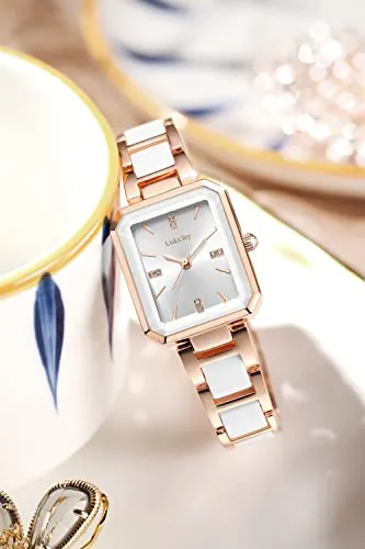 Women's Square Two-Tone Ceramic Dress Bracelet Watch