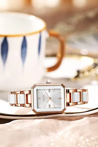 Women's Square Two-Tone Ceramic Dress Bracelet Watch