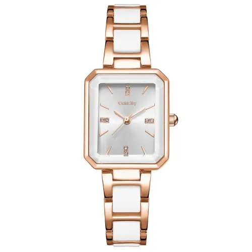 Women's Square Two-Tone Ceramic Dress Bracelet Watch