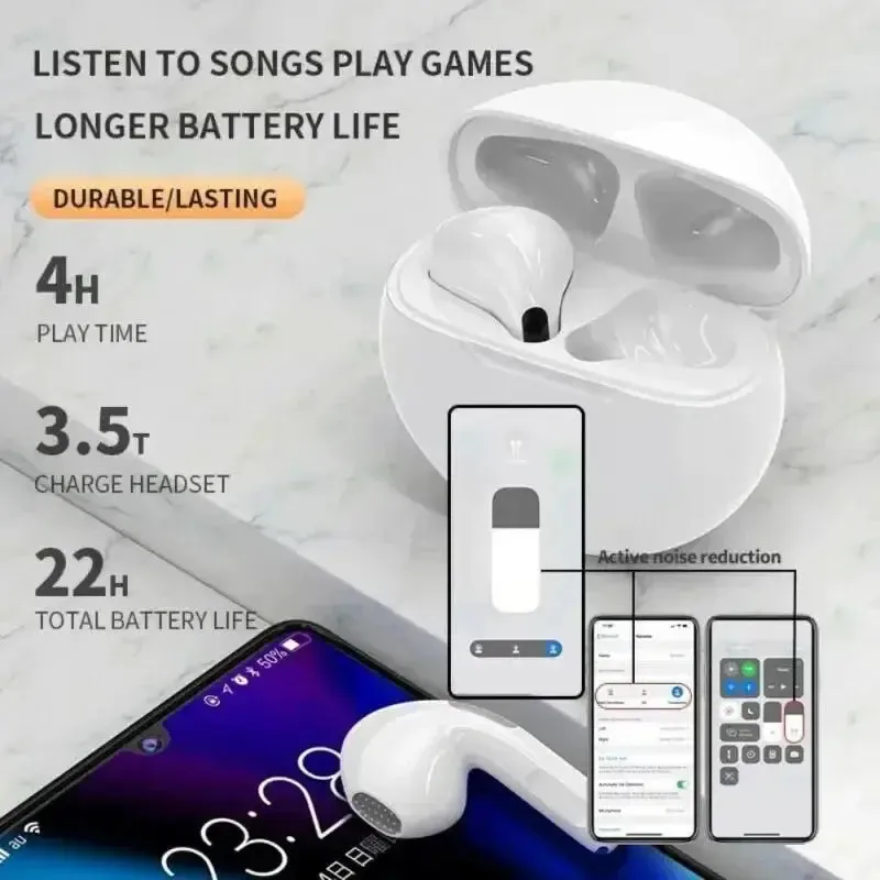 XIAOMI Air Pro 6 Original Earphone TWS 9D HIFI Headset Bluetooth Music Earbuds For IPhone Android Wireless Pods Headphones